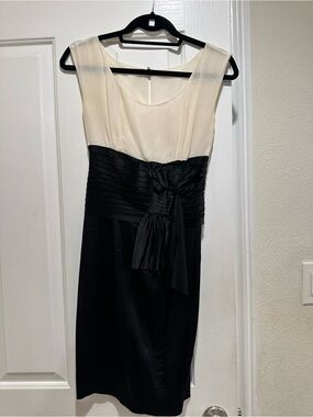Marciano Two-Tone Black and Cream Midi Dress with Sash